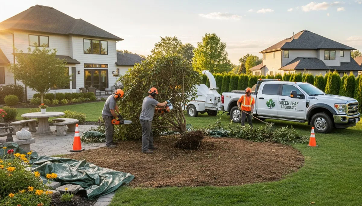 Professional shrub removal service in Richmond, VA clearing overgrown bushes from a residential yard