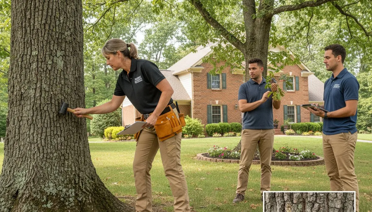 Certified arborist performing tree health assessment in Sandston, Richmond VA