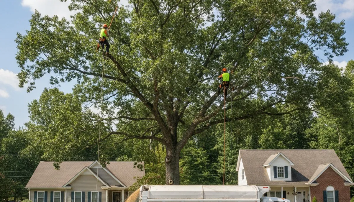 Professional tree removal service in Richmond VA safely clearing large oak tree