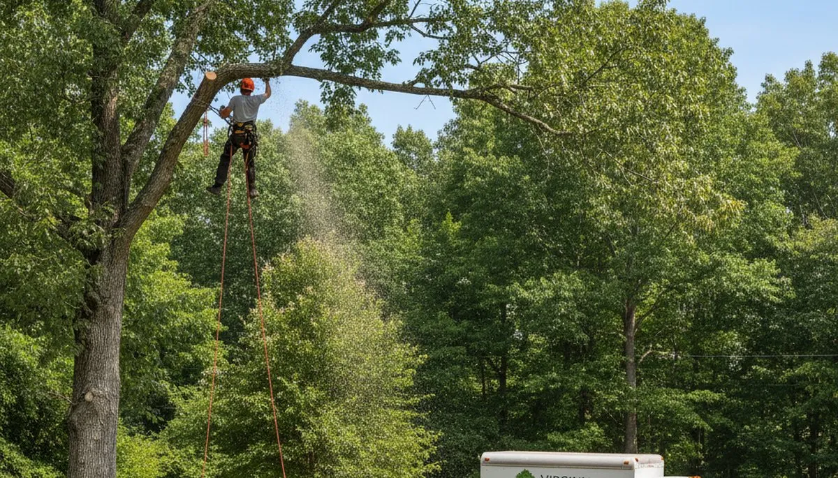 Professional tree removal service in Richmond VA safely cutting large oak tree branches