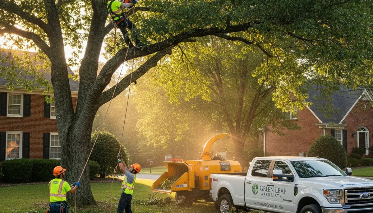 Professional tree removal service in Richmond VA by certified arborists trimming large oak tree