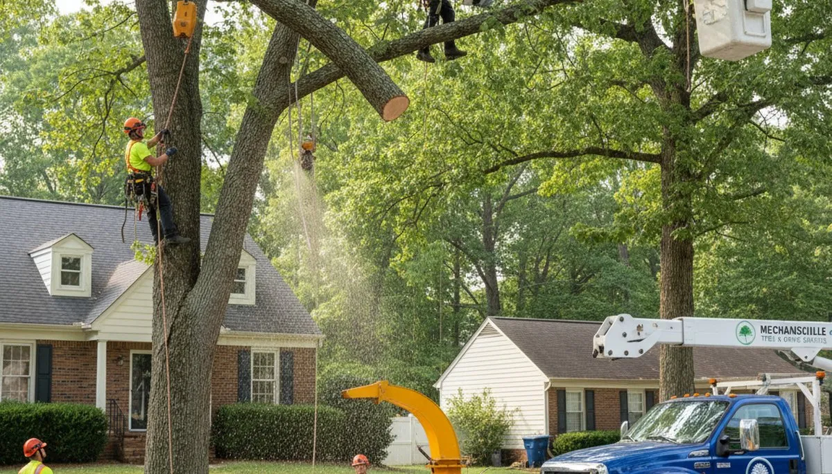 Professional tree removal service in Richmond VA safely clearing large oak tree
