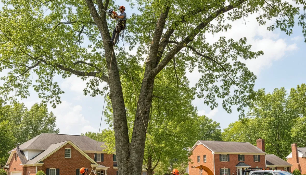 Professional tree removal service in Richmond VA safely cutting and clearing large oak trees