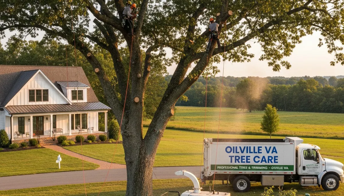 Professional tree removal service in Richmond VA safely cutting down large oak tree